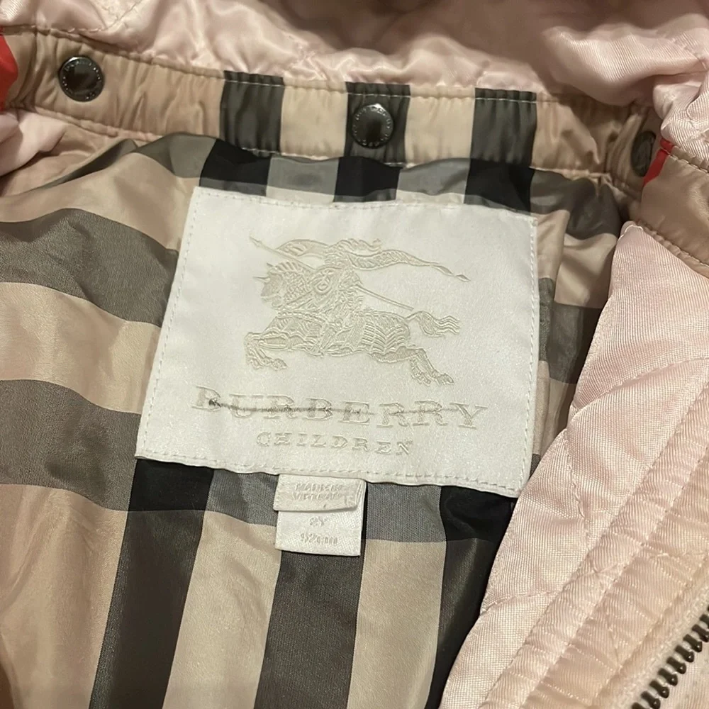 Burberry Girls Toddler 2Y Pink Classic Plaid Reversible Hood Quilted Jacket - Picture 5 of 9